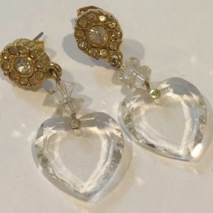vintage rhinestone crystal heart stud earrings 80s